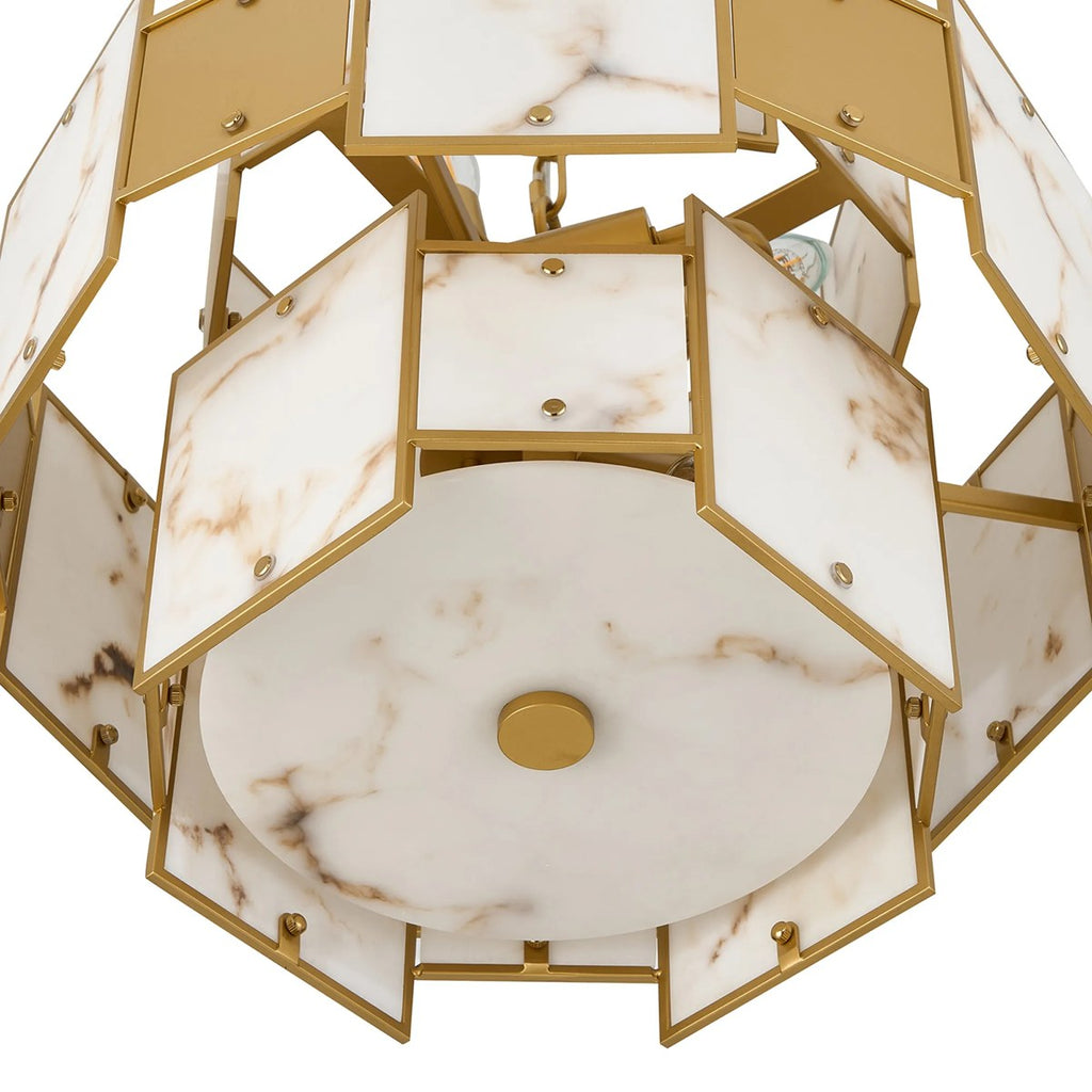Regent Fleurus 45cm Round 7 Light Pendant Light (Faux Alabaster) - Brown & Metal