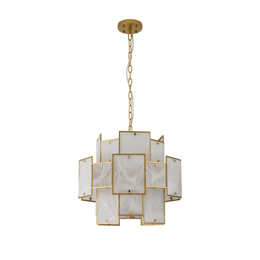 Regent Fleurus 45cm Round 7 Light Pendant Light (White Alabaster Glass) - White Frosted