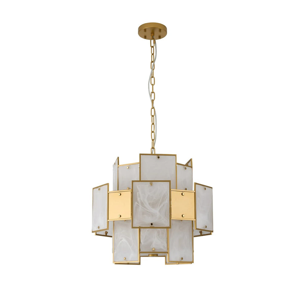 Regent Fleurus 45cm Round 7 Light Pendant Light (White Alabaster Glass) - White Frosted & Metal