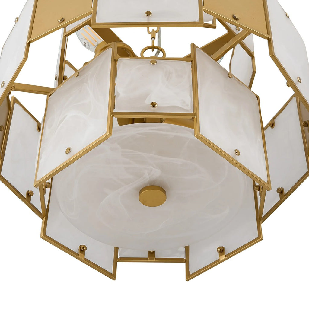 Regent Fleurus 45cm Round 7 Light Pendant Light (White Alabaster Glass) - White Frosted & Metal