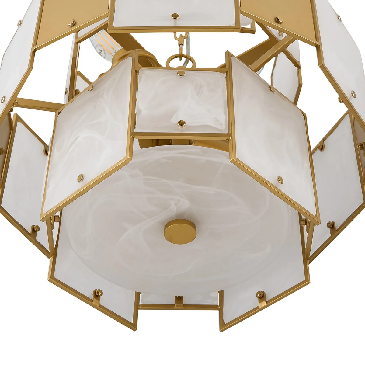 Regent Fleurus 45cm Round 7 Light Pendant Light (White Alabaster Glass) - White Frosted & Metal