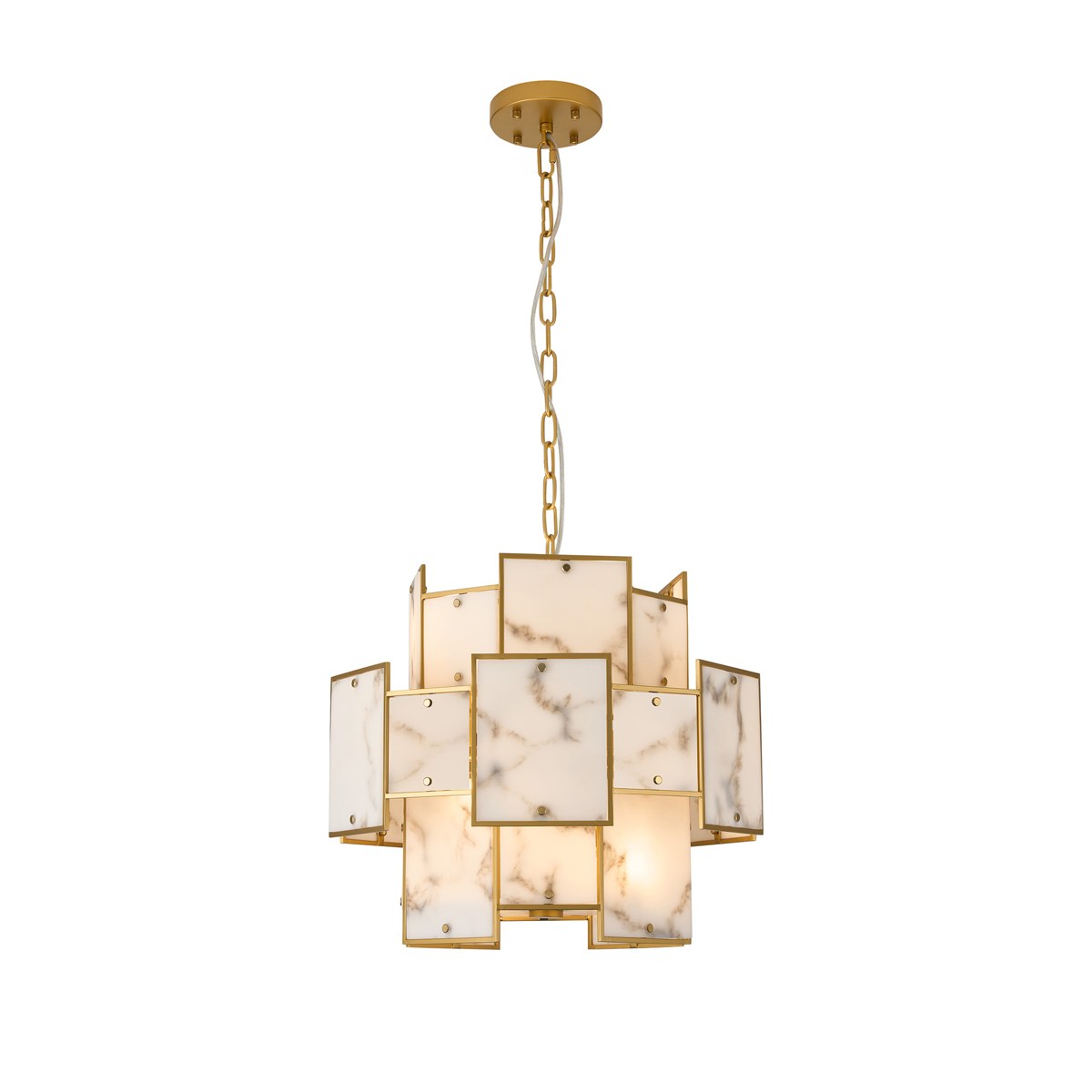 Regent Fleurus 45cm Round 7 Light Pendant Light (Faux Alabaster) - Grey