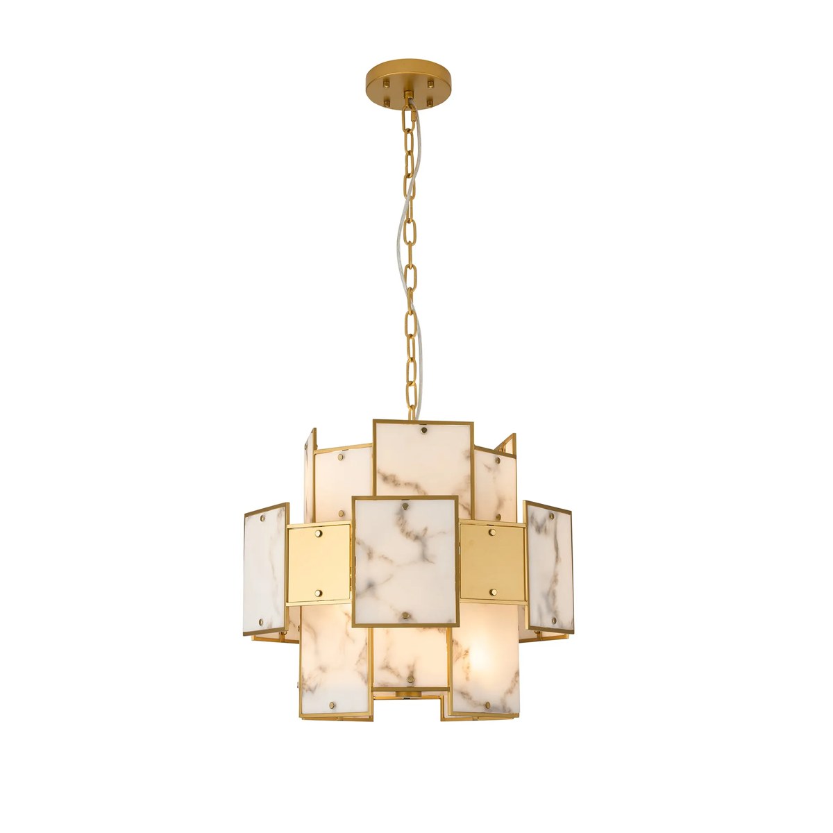 Regent Fleurus 45cm Round 7 Light Pendant Light (Faux Alabaster) - Grey & Metal