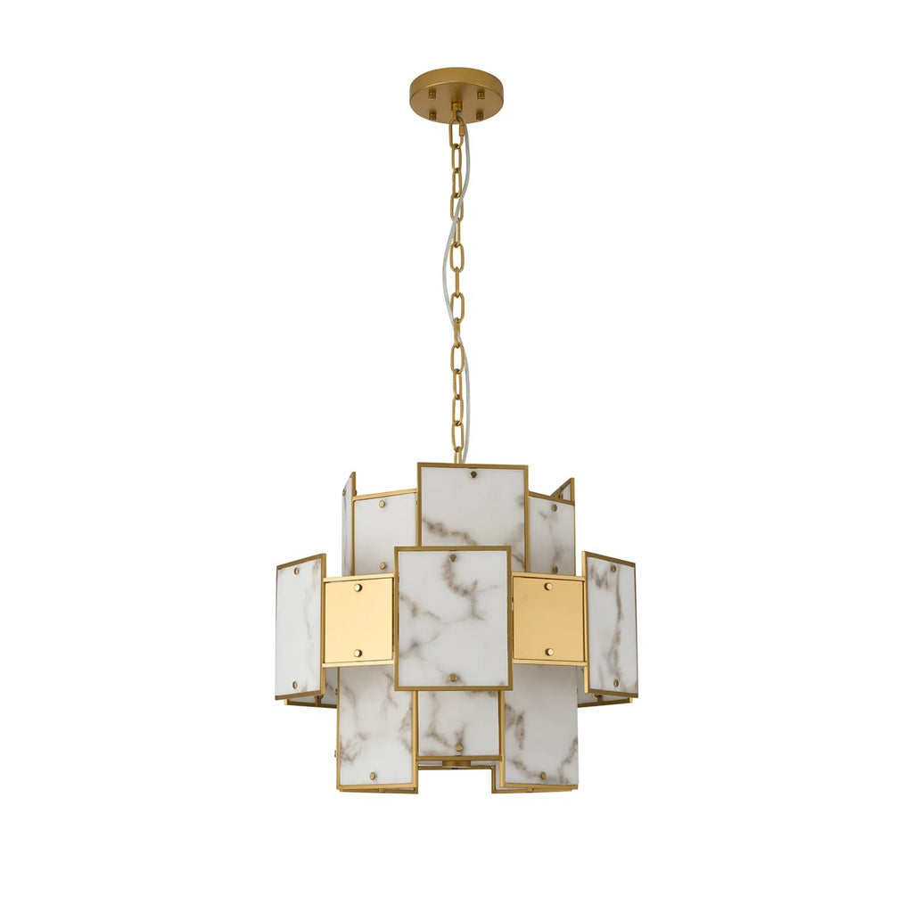 Regent Fleurus 45cm Round 7 Light Pendant Light (Faux Alabaster) - Grey & Metal