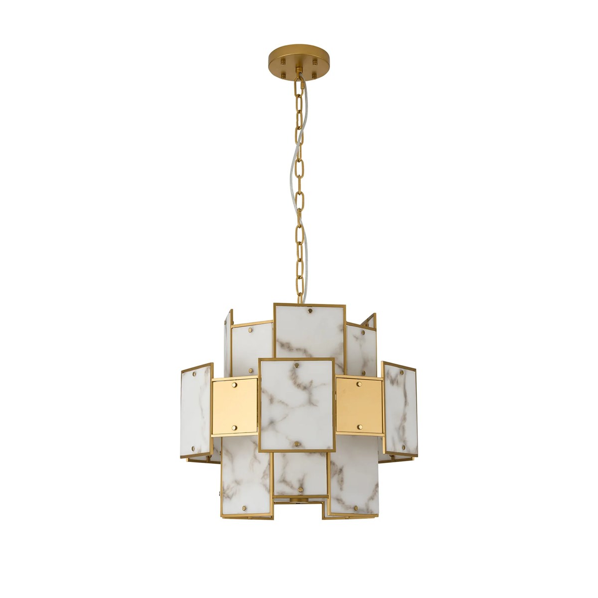 Regent Fleurus 45cm Round 7 Light Pendant Light (Faux Alabaster) - Grey & Metal