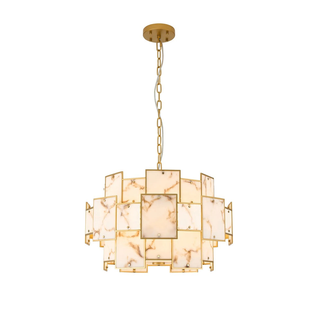 Regent Fleurus 59cm 12 Light Round Pendant Semi Flush Light (Faux Alabaster) - Brown