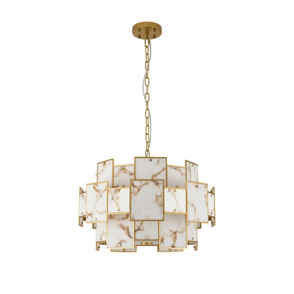 Regent Fleurus 59cm 12 Light Round Pendant Semi Flush Light (Faux Alabaster) - Brown