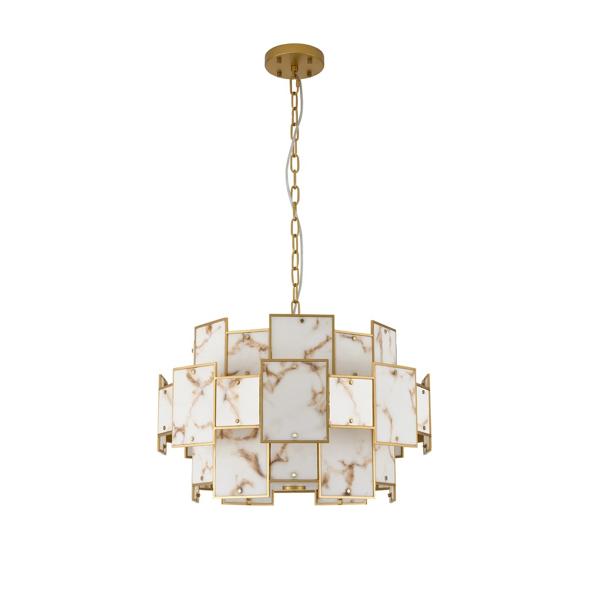 Regent Fleurus 59cm 12 Light Round Pendant Semi Flush Light (Faux Alabaster) - Brown