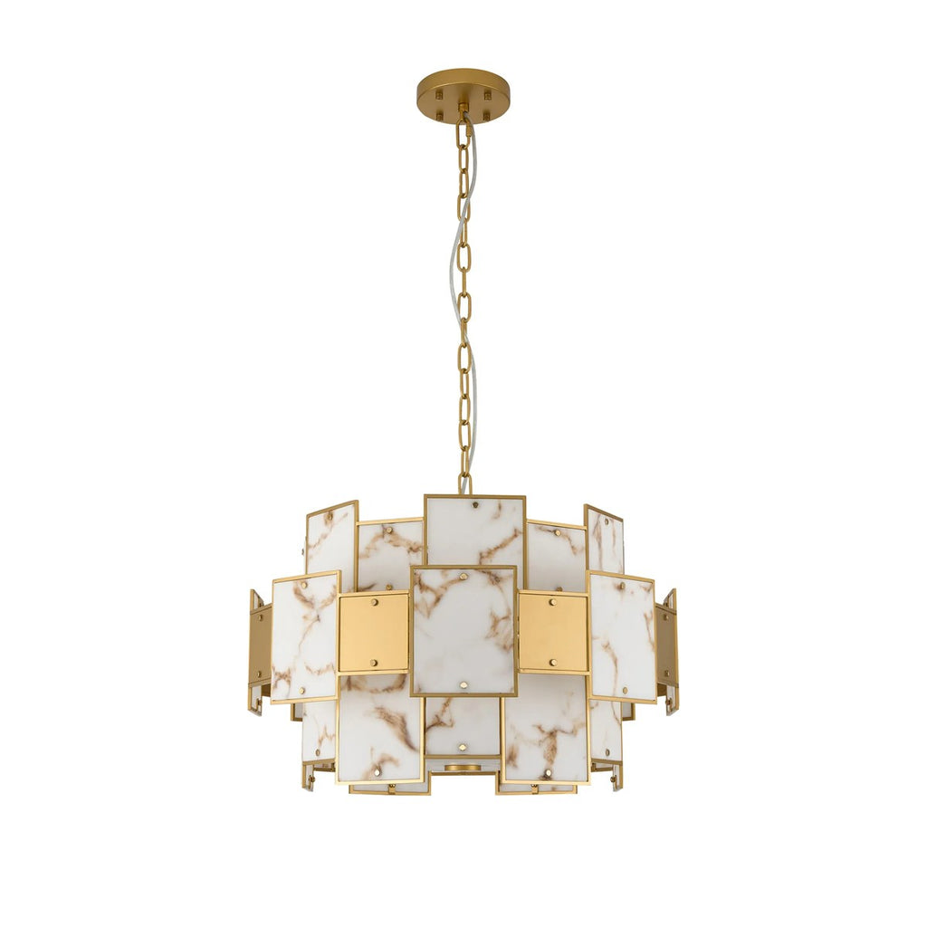 Regent Fleurus 59cm 12 Light Round Pendant Semi Flush Light (Faux Alabaster) - Brown & Metal