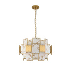 Regent Fleurus 59cm 12 Light Round Pendant Semi Flush Light (Faux Alabaster) - Brown & Metal