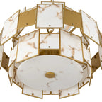 Regent Fleurus 59cm 12 Light Round Pendant Semi Flush Light (Faux Alabaster) - Brown & Metal