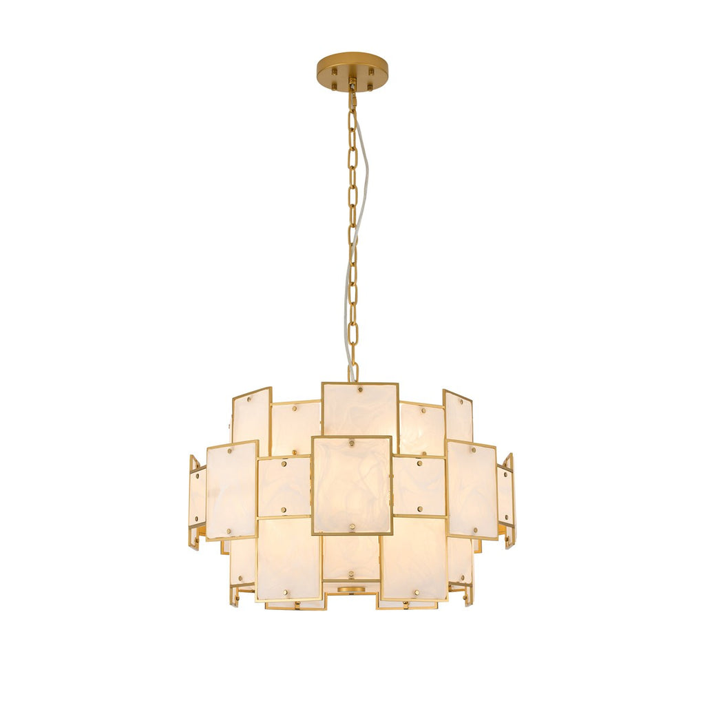 Regent Fleurus 59cm 12 Light Round Pendant Semi Flush Light (White Alabaster Glass) - White Frosted
