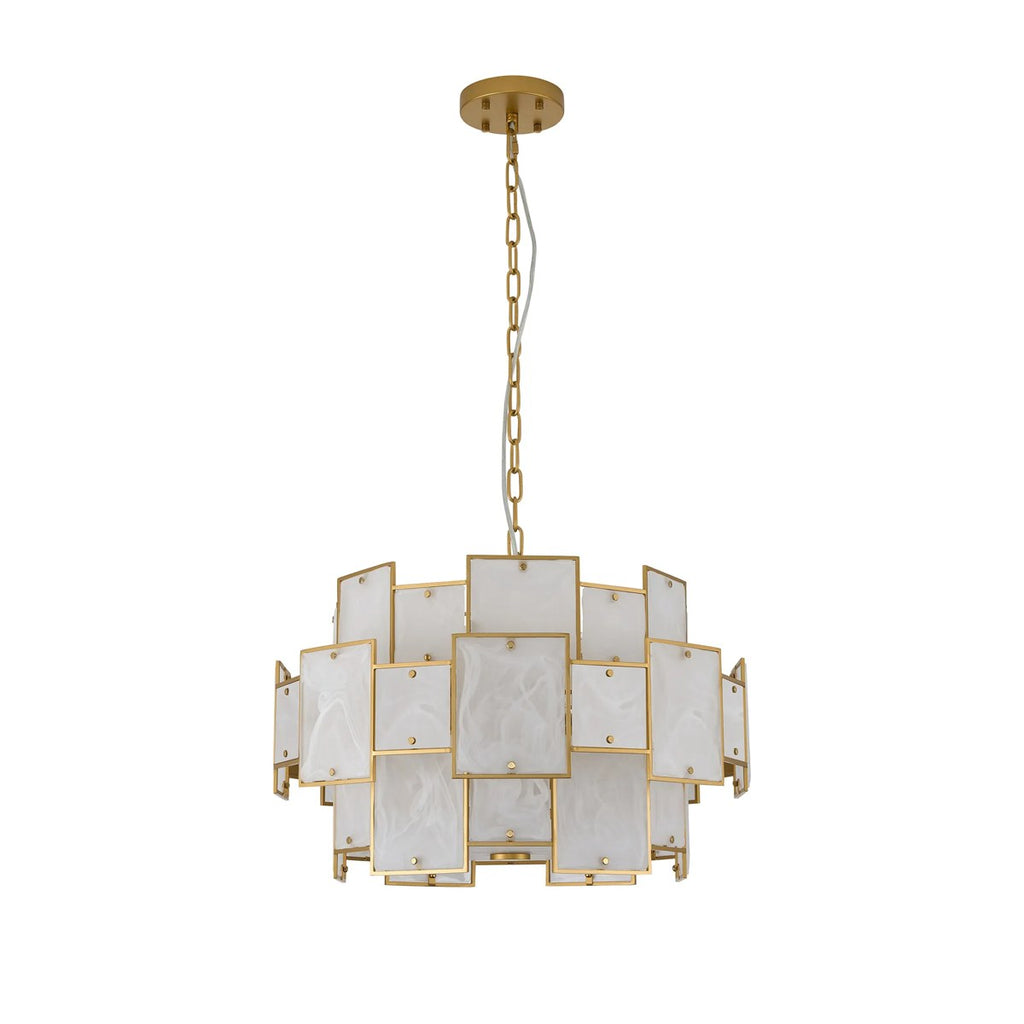 Regent Fleurus 59cm 12 Light Round Pendant Semi Flush Light (White Alabaster Glass) - White Frosted