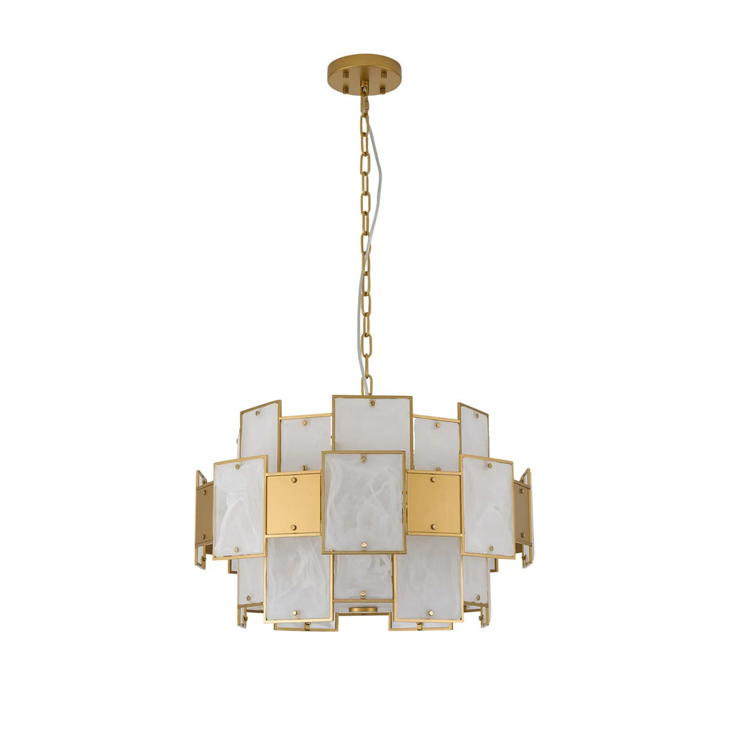 Regent Fleurus 59cm 12 Light Round Pendant Semi Flush Light (White Alabaster Glass) - White Frosted & Metal