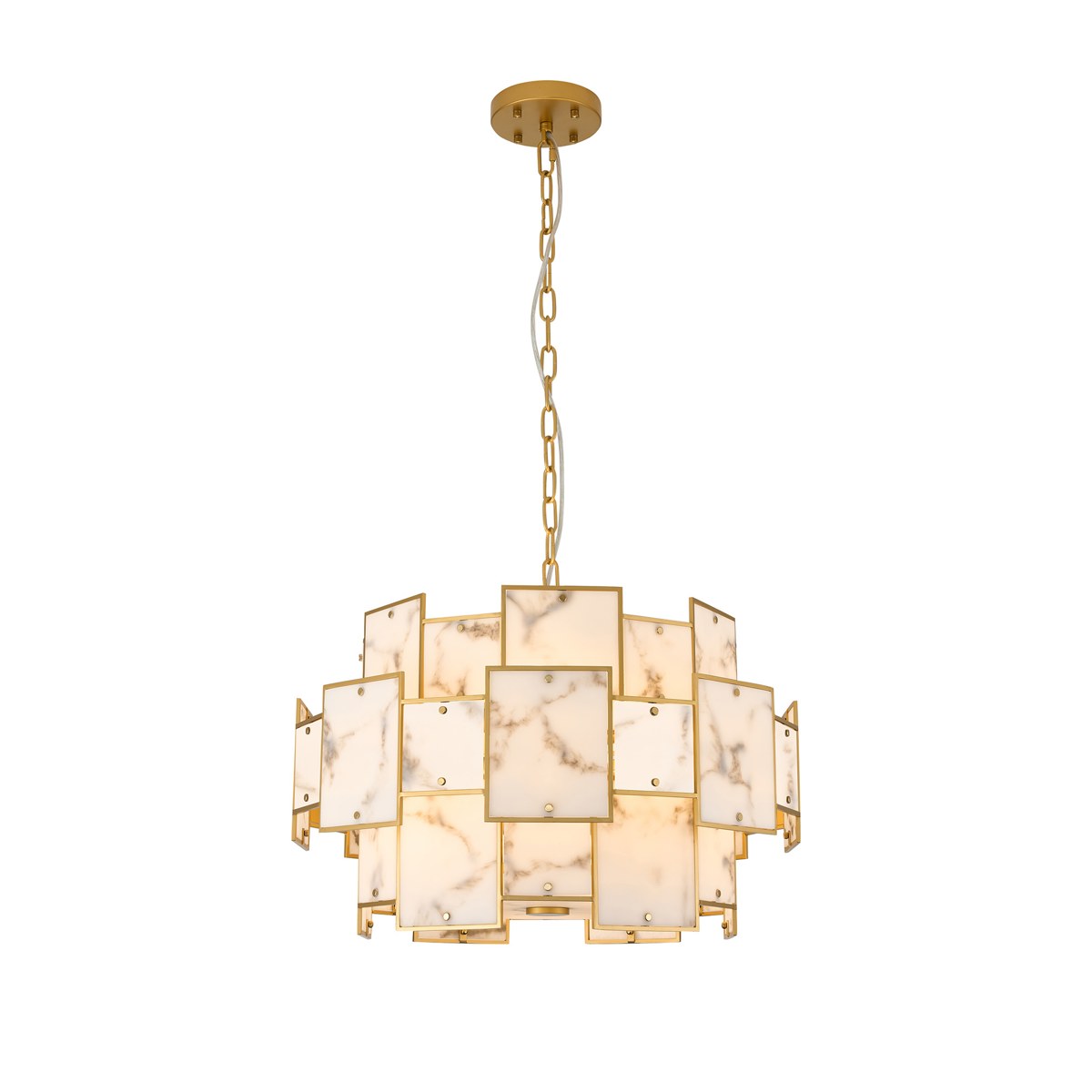 Regent Fleurus 59cm 12 Light Round Pendant Semi Flush Light (Faux Alabaster) - Grey