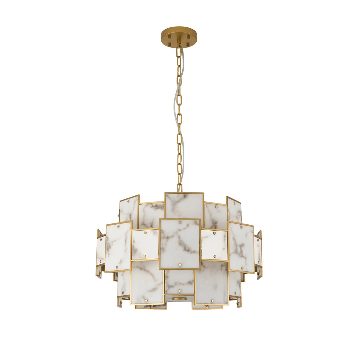 Regent Fleurus 59cm 12 Light Round Pendant Semi Flush Light (Faux Alabaster) - Grey