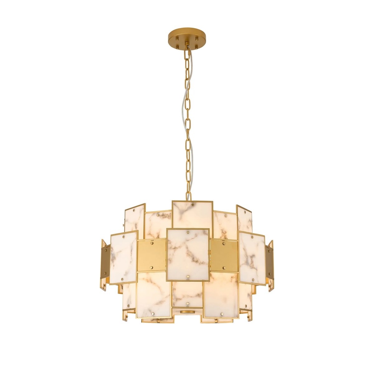 Regent Fleurus 59cm 12 Light Round Pendant Semi Flush Light (Faux Alabaster) - Grey & Metal