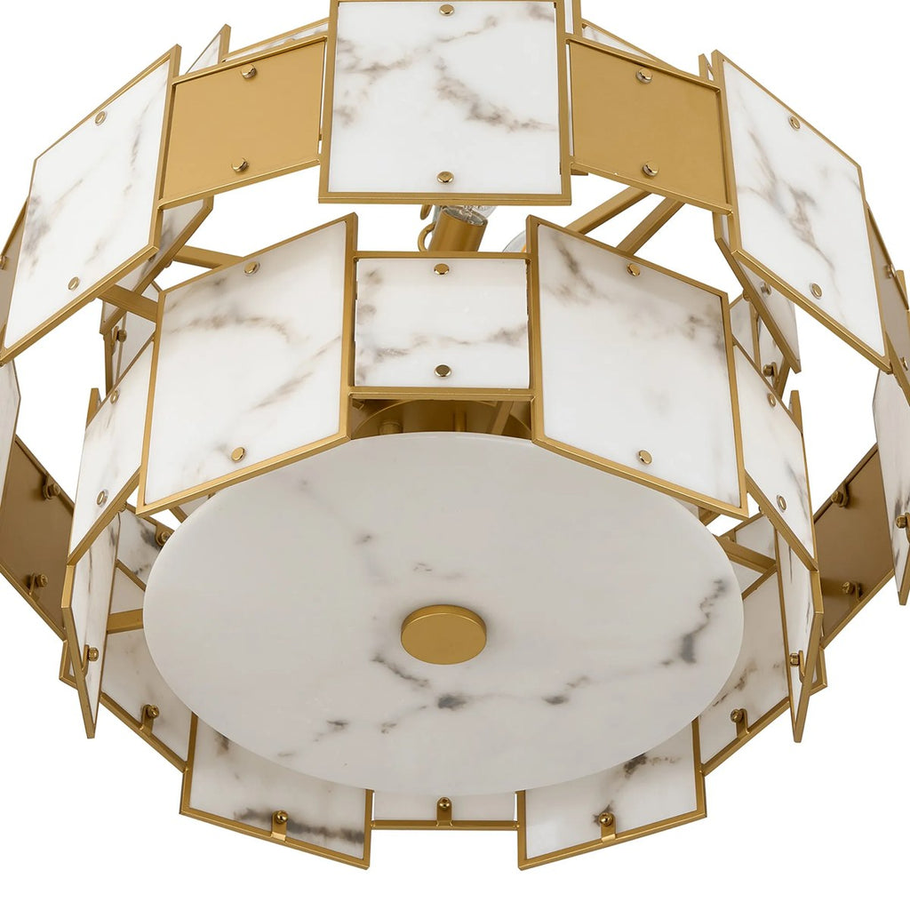 Regent Fleurus 59cm 12 Light Round Pendant Semi Flush Light (Faux Alabaster) - Grey & Metal