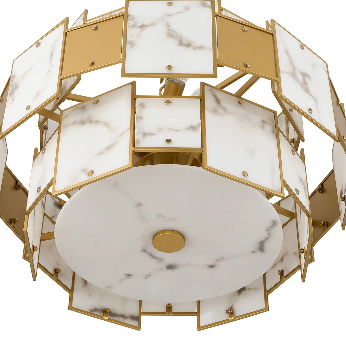 Regent Fleurus 59cm 12 Light Round Pendant Semi Flush Light (Faux Alabaster) - Grey & Metal