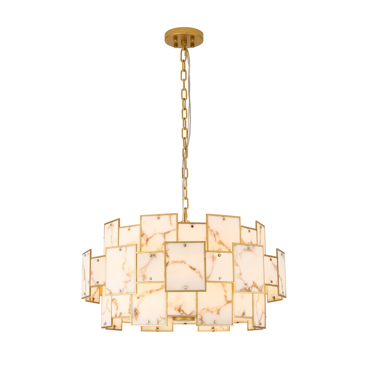 Regent Fleurus 74cm 17 Light Round Pendant Semi Flush Light (Faux Alabaster) - Brown