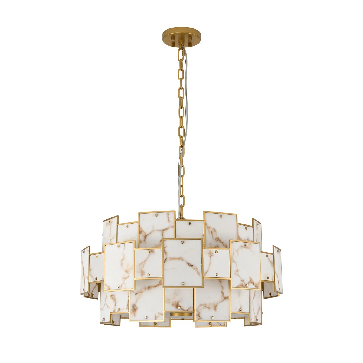 Regent Fleurus 74cm 17 Light Round Pendant Semi Flush Light (Faux Alabaster) - Brown