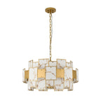 Regent Fleurus 74cm 17 Light Round Pendant Semi Flush Light (Faux Alabaster) - Brown & Metal