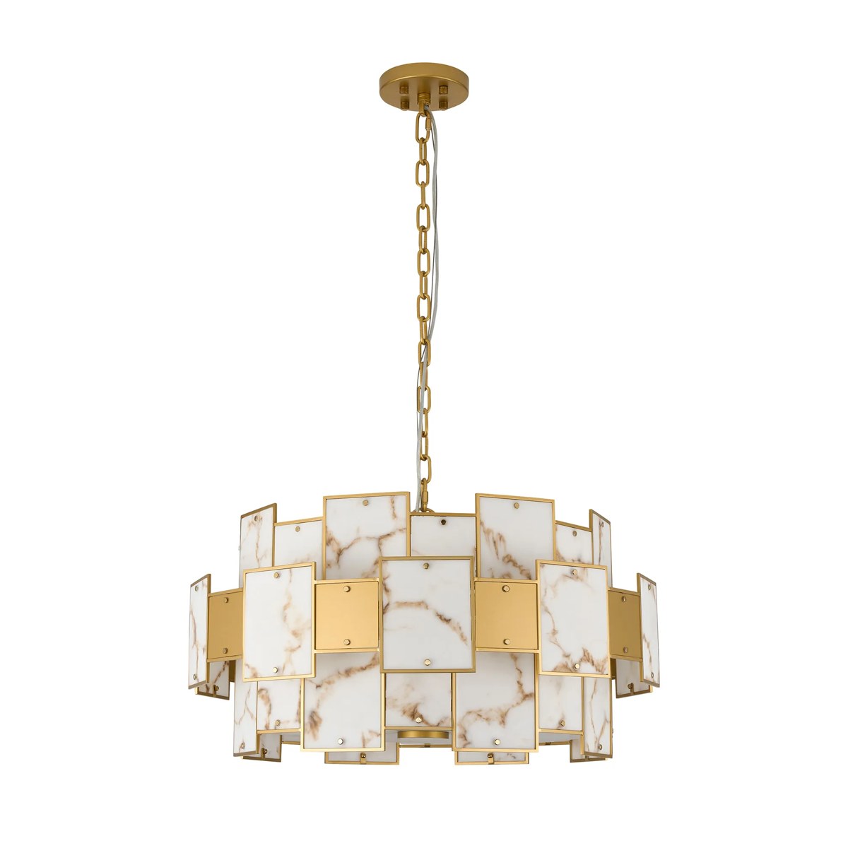 Regent Fleurus 74cm 17 Light Round Pendant Semi Flush Light (Faux Alabaster) - Brown & Metal