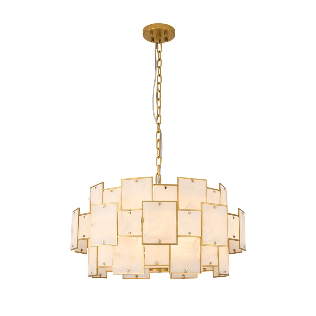 Regent Fleurus 74cm 17 Light Round Pendant Semi Flush Light (White Alabaster Glass) - White Frosted