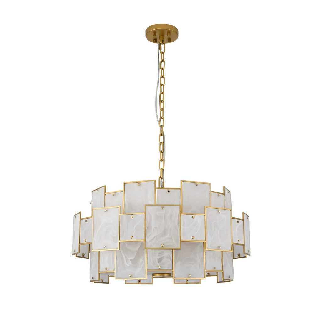 Regent Fleurus 74cm 17 Light Round Pendant Semi Flush Light (White Alabaster Glass) - White Frosted