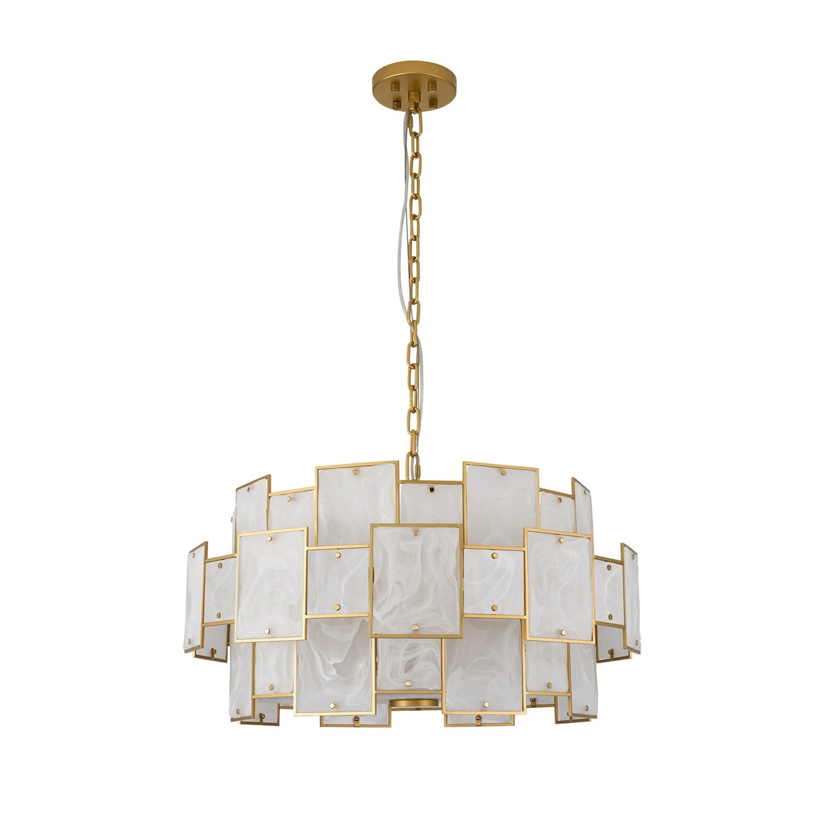 Regent Fleurus 74cm 17 Light Round Pendant Semi Flush Light (White Alabaster Glass) - White Frosted