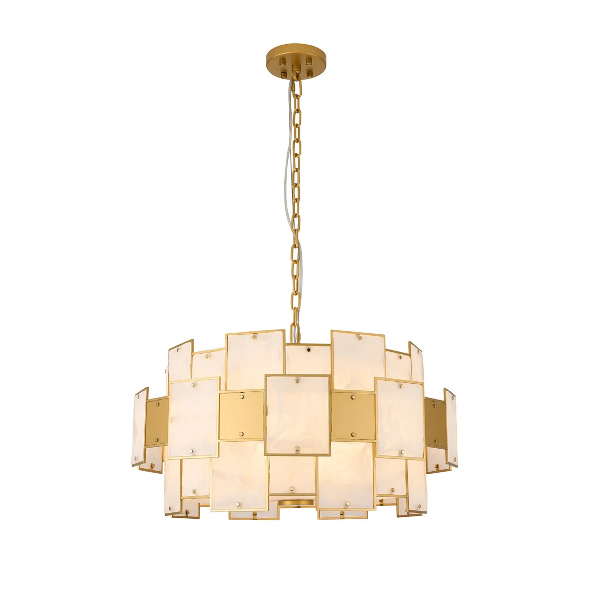 Regent Fleurus 74cm 17 Light Round Pendant Semi Flush Light (White Alabaster Glass) - White Frosted & Metal