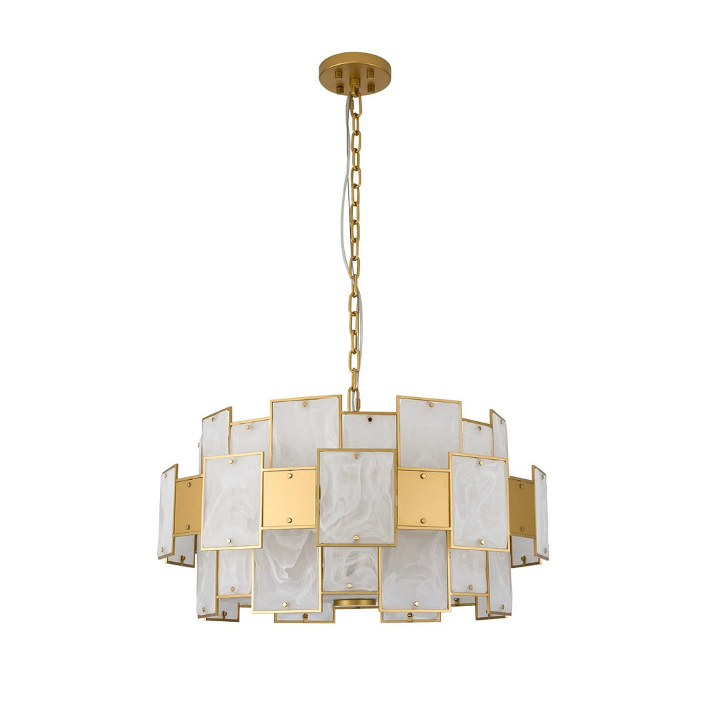 Regent Fleurus 74cm 17 Light Round Pendant Semi Flush Light (White Alabaster Glass) - White Frosted & Metal