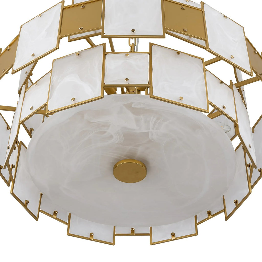 Regent Fleurus 74cm 17 Light Round Pendant Semi Flush Light (White Alabaster Glass) - White Frosted & Metal
