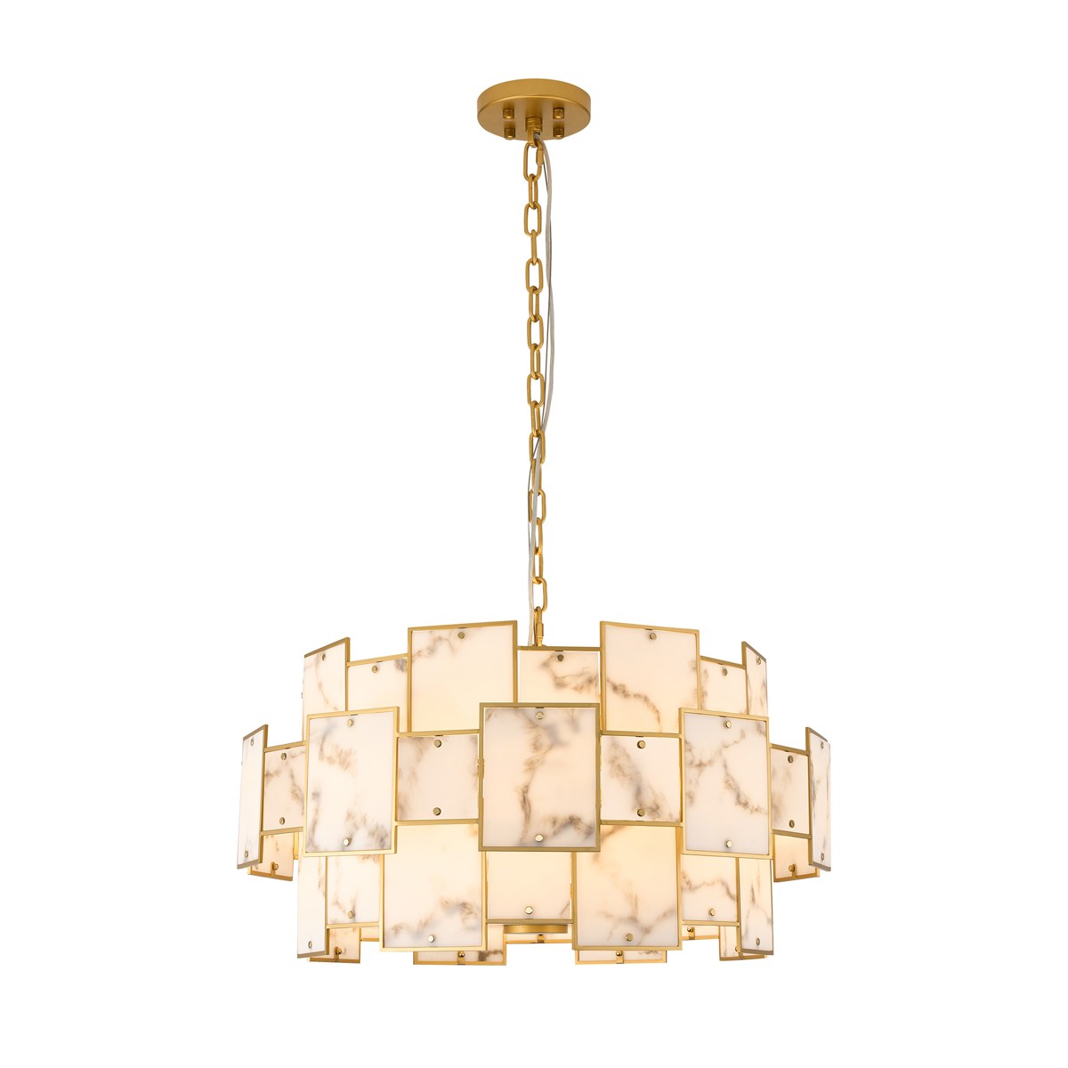 Regent Fleurus 74cm 17 Light Round Pendant Semi Flush Light (Faux Alabaster) - Grey