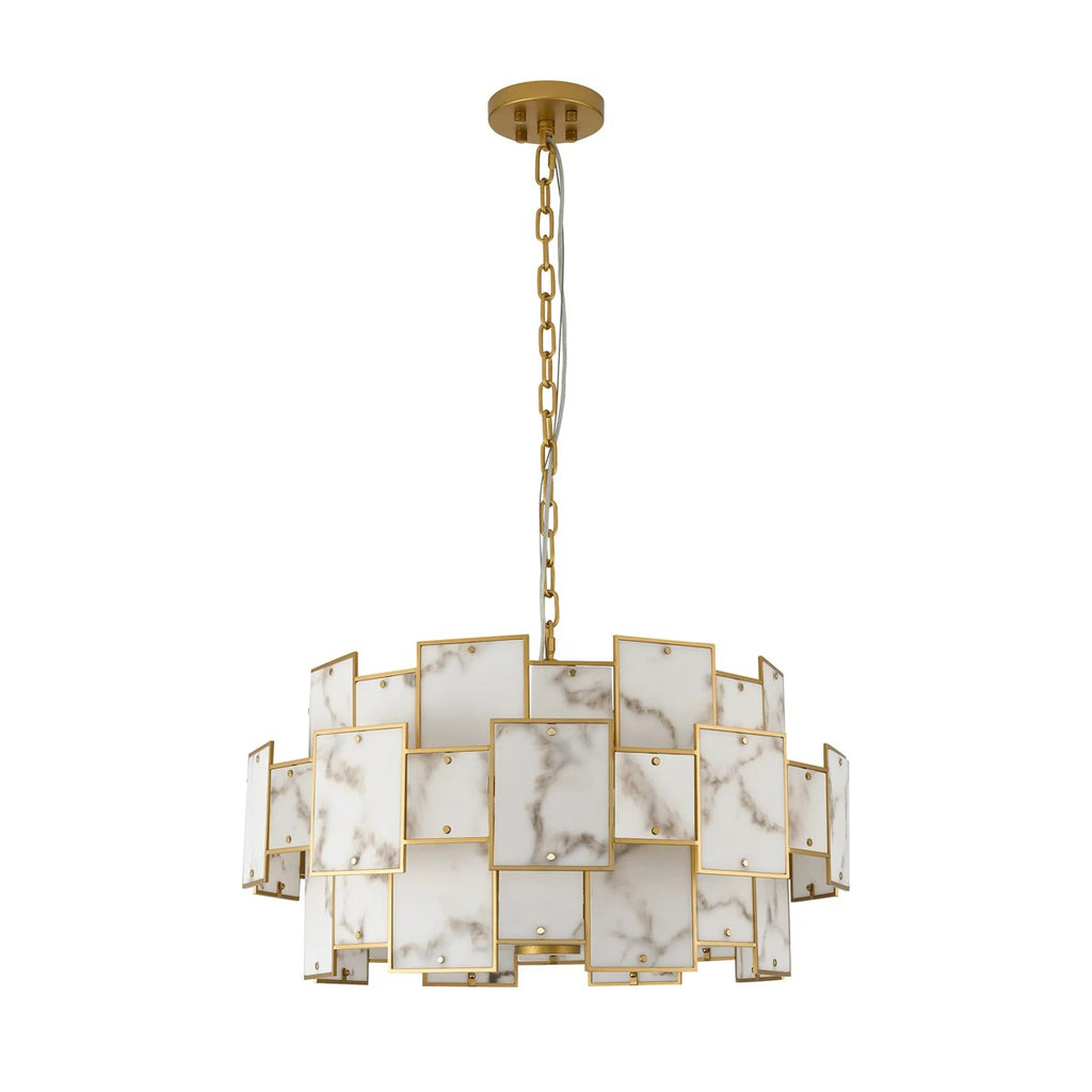 Regent Fleurus 74cm 17 Light Round Pendant Semi Flush Light (Faux Alabaster) - Grey