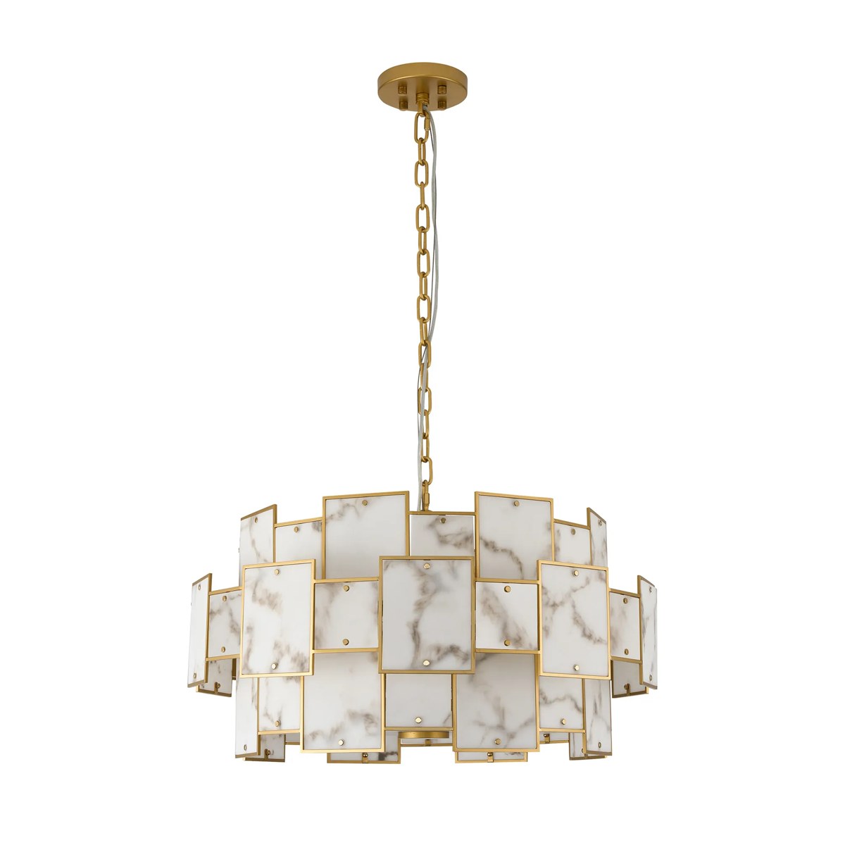 Regent Fleurus 74cm 17 Light Round Pendant Semi Flush Light (Faux Alabaster) - Grey