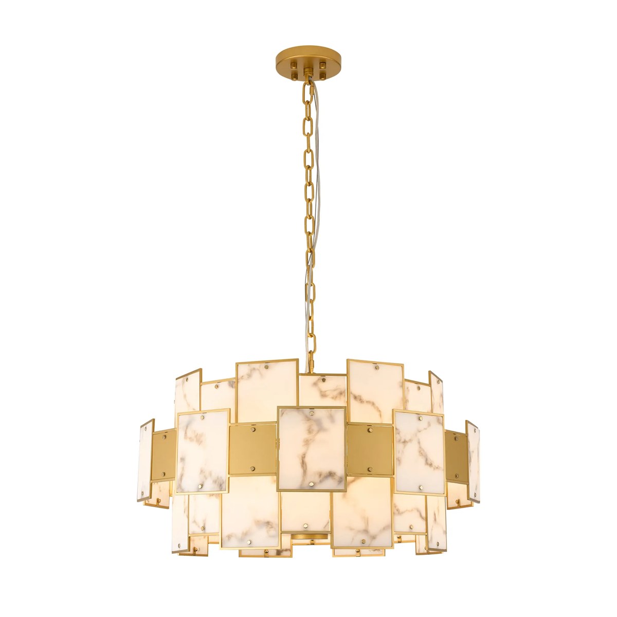 Regent Fleurus 74cm 17 Light Round Pendant Semi Flush Light (Faux Alabaster) - Grey & Metal