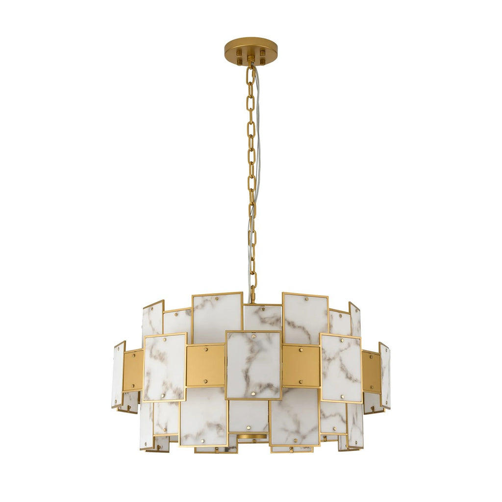 Regent Fleurus 74cm 17 Light Round Pendant Semi Flush Light (Faux Alabaster) - Grey & Metal