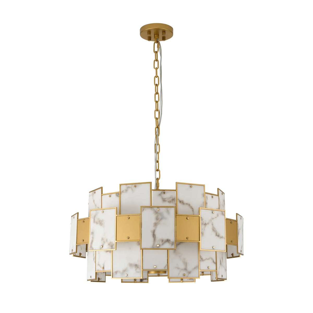 Regent Fleurus 74cm 17 Light Round Pendant Semi Flush Light (Faux Alabaster) - Grey & Metal