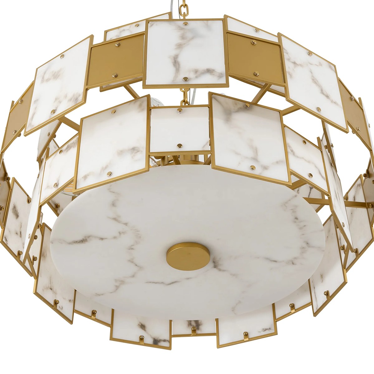 Regent Fleurus 74cm 17 Light Round Pendant Semi Flush Light (Faux Alabaster) - Grey & Metal