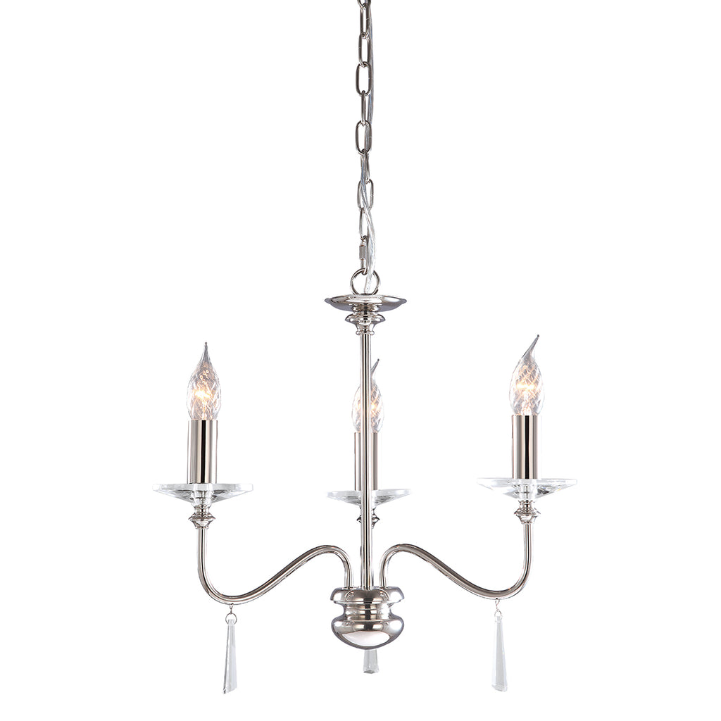 Elstead Finsbury Park 3 Light Ceiling Chandelier in Polished Nickel