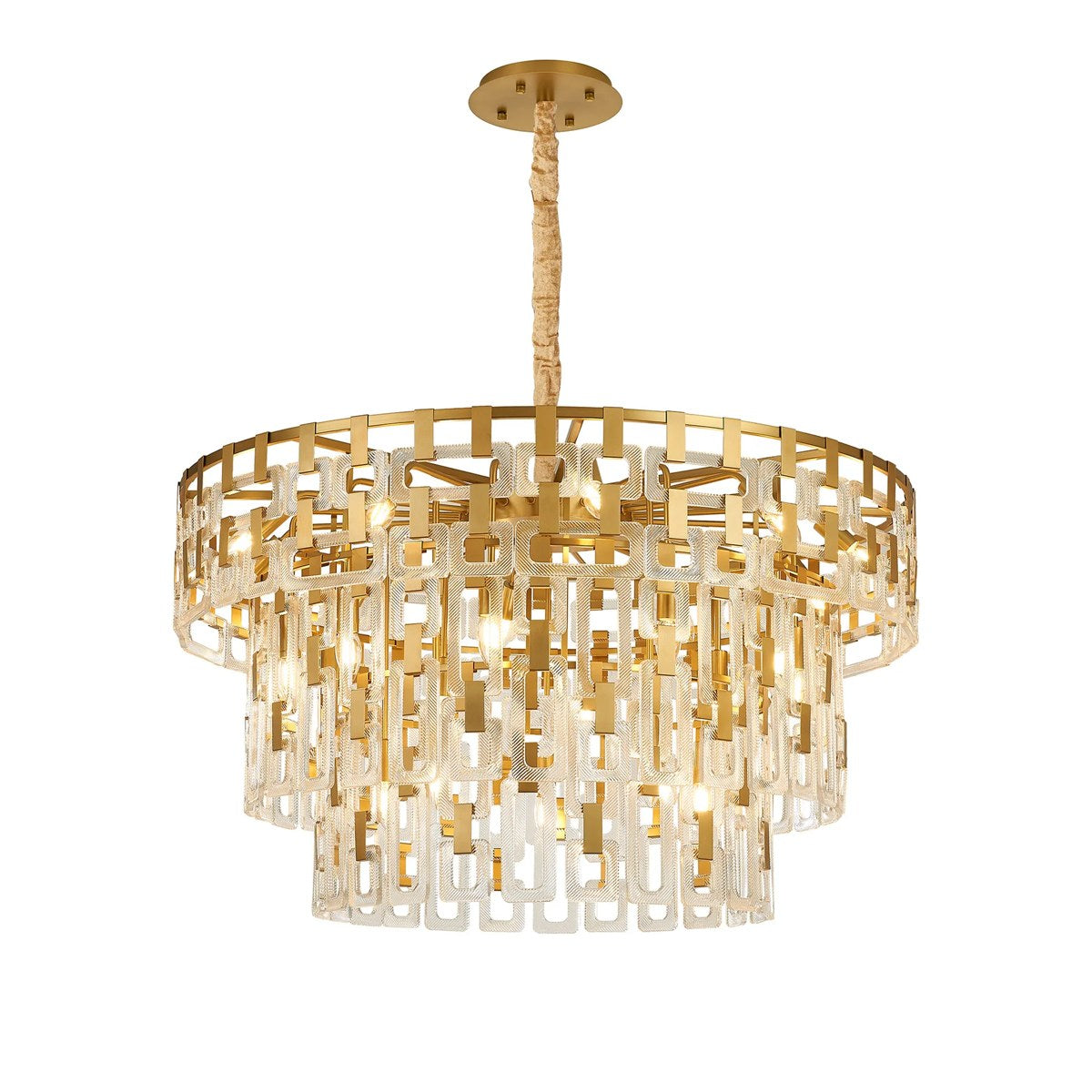 Regent Gaume 100cm 3 Tier 25 Light Round Pendant Light - Matt Gold