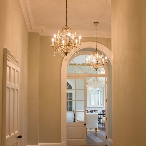 Feiss Gianna 4 Light Chandelier in Hand Painted Gilded Silver Finish with Crystal Decoration