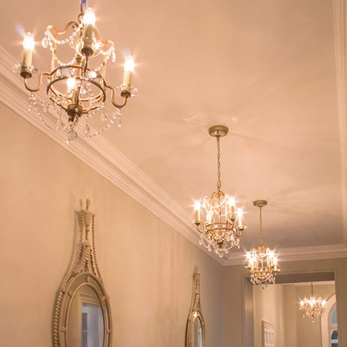 Feiss Gianna 4 Light Chandelier in Hand Painted Gilded Silver Finish with Crystal Decoration