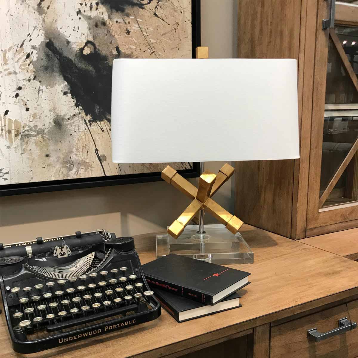 Gilded Nola Jackson Square Table Lamp in Distressed Gold