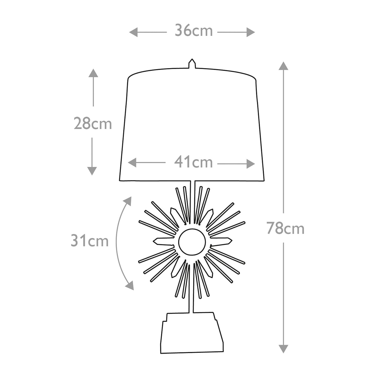 Gilded Nola Sun King Table Lamp in Distressed Gold - dimensions