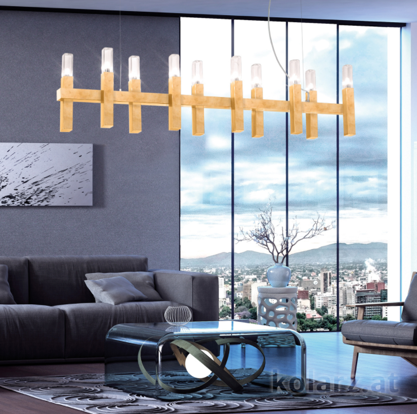 Kolarz Spigolo 10 Light Linear Bar Pendant Gold Leaf 6030.81031