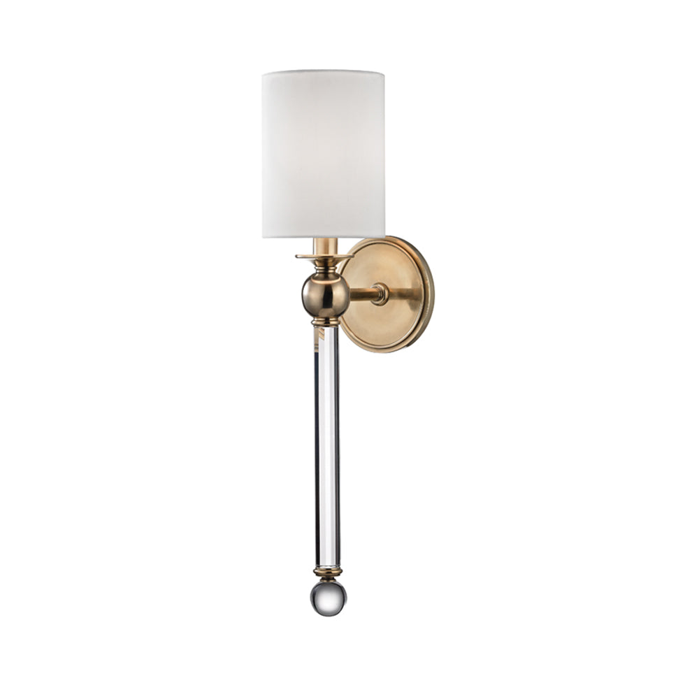 Hudson Valley Gordon Wall Light in Aged Brass with White Silk Shade
