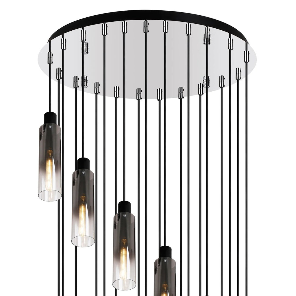 Regent Granville 21 Light 650mm Round Pendant in Black with Smoke Fade Glass