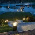Norlys Halmstad Medium Outdoor Bollard in Black, in situ